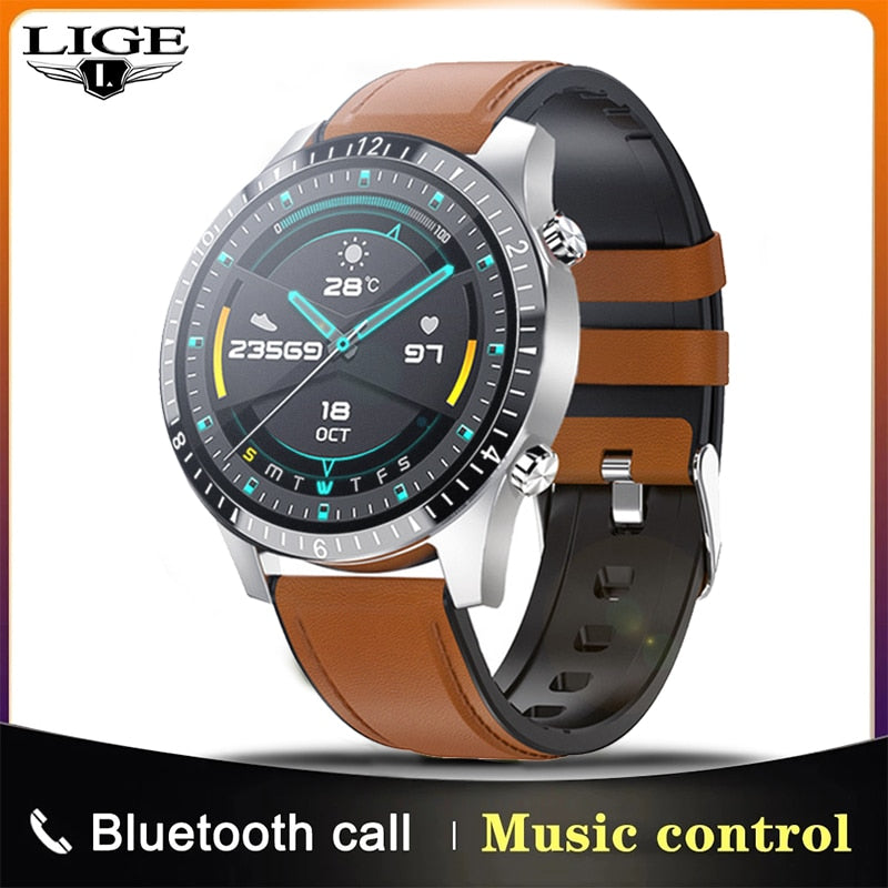 LIGE 2021 New Smart Watch Men Full Touch Screen Sports Fitness Watch Waterproof Bluetooth Call For Android iOS Smartwatch Mens