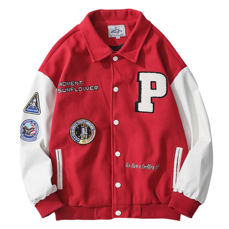 2020 estilo universitario, ropa de marca con letras empalmadas de un solo pecho, chaqueta Bomber para hombre, uniforme de béisbol holgado, abrigo de invierno para mujer