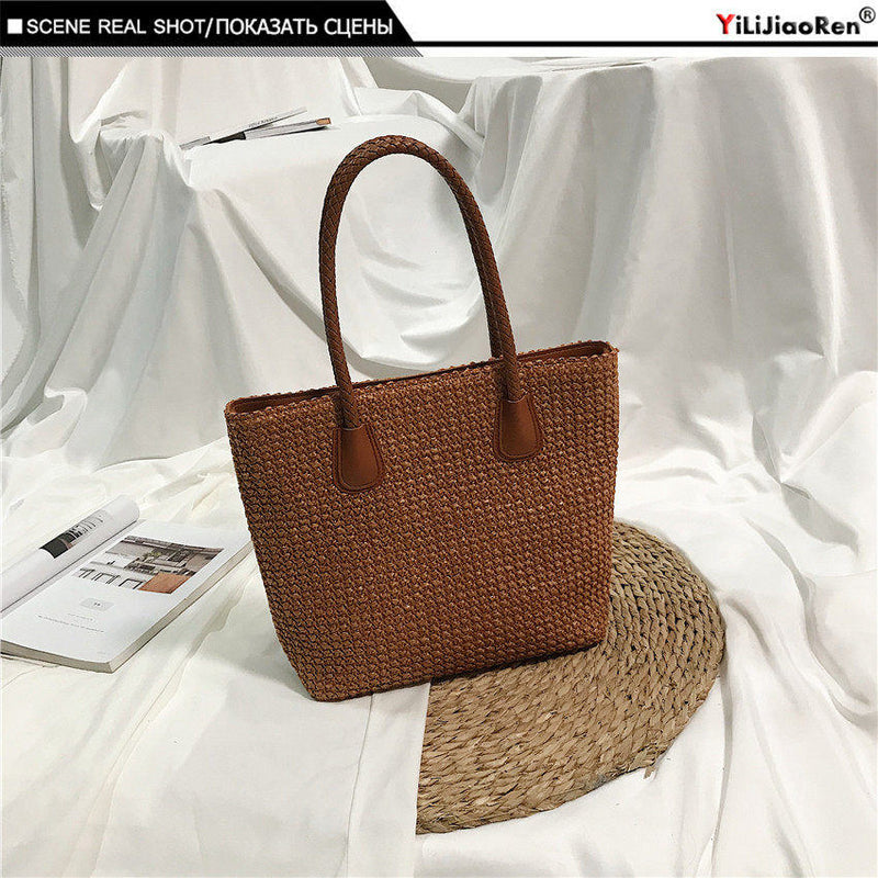 Bolso de mano tejido de ratán a la moda para mujer, bolso de playa de verano, bolso de mano de gran capacidad, bolsos cruzados de paja tejidos a mano para mujer