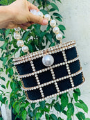 Bolso de mano de lujo con diseño de cesta calada de alta calidad para fiesta, bolsos de mano con diamantes y perlas para mujer, bolso de noche, bolsos de moda, bolso de diseñador