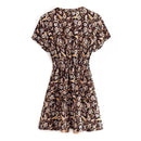 2020 Bohemia Camellia Floral print Summer Dress Holiday Woman Lace up Waist Single-breasted Button Short Sleeve Dresses Beach