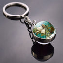 Animals Keychain Cat Dog Bear Peacock Rabbit Squirrel Phoenix Double Side Glass Ball Pendant Keyring