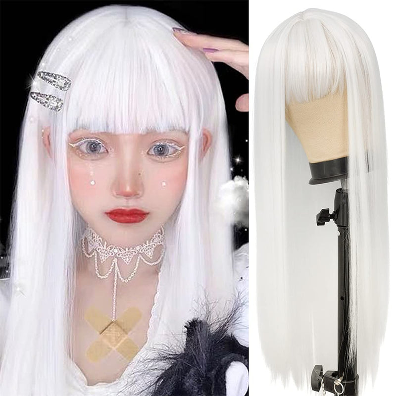 FGY Wine Red Women's Long Straight Hair Natural Hairline Synthetic Wig Honey Golden Brown Pure White With Bangs Daily Wear Wig