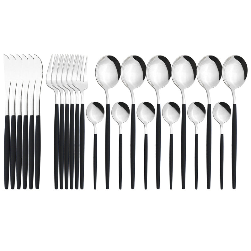 24 unids/set de vajilla de acero inoxidable, juego de cubiertos dorados, cuchillo de cena, tenedor, cuchara de café, vajilla, juegos de cubiertos de cocina