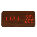 Reloj despertador LED Digital de madera alimentado por USB/AAA, reloj de mesa con temperatura, humedad, Control de voz, despertador, relojes electrónicos de escritorio