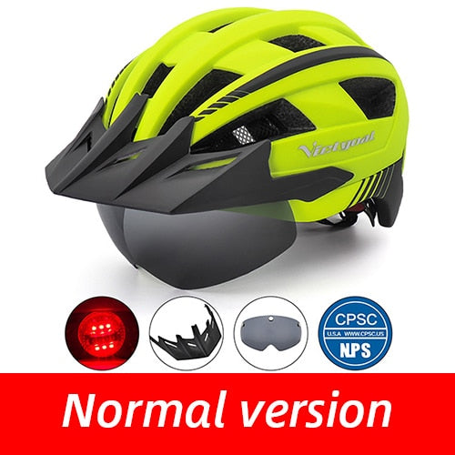 Victgoal casco de bicicleta LED montaña carretera USB recargable luz casco de ciclismo para hombre visera gafas hombres MTB bicicleta casco