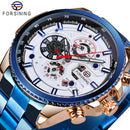 Forsining reloj automático para hombre banda de acero azul calendario 3 Sub Dial reloj de pulsera mecánico resistente al agua reloj Masculino Relogio Masculino