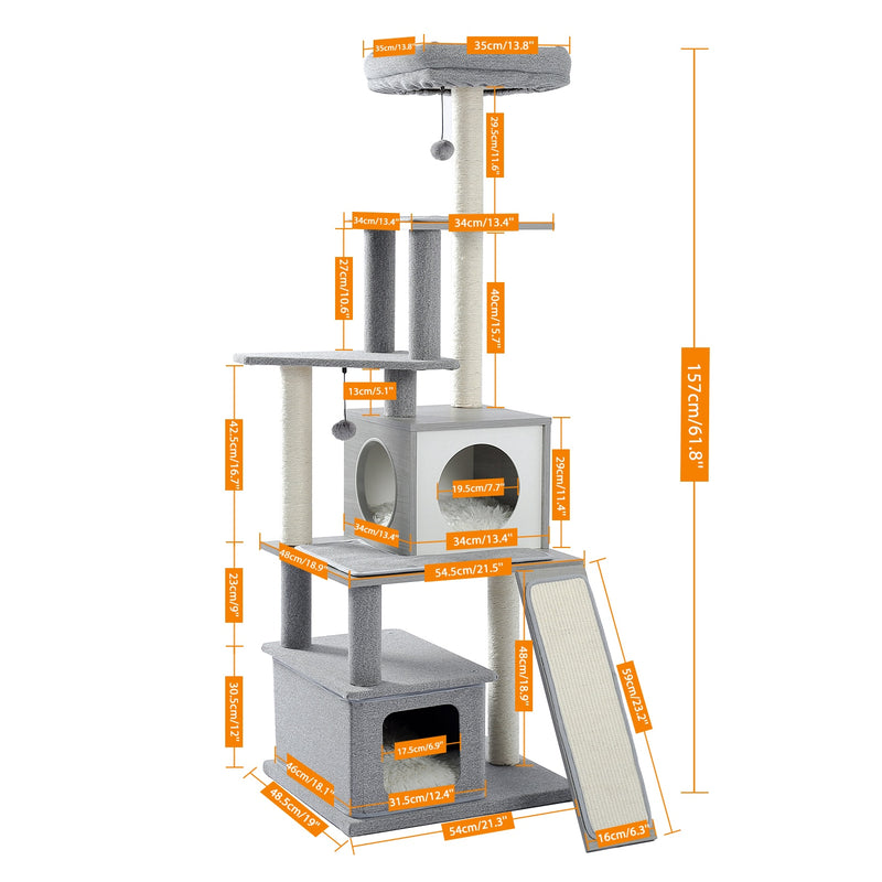 Torre de actividades para gatos moderna con árbol para gatos de varios niveles de pulgadas con postes para rascar sisal hamaca y juguete para gatos con percha superior extragrande