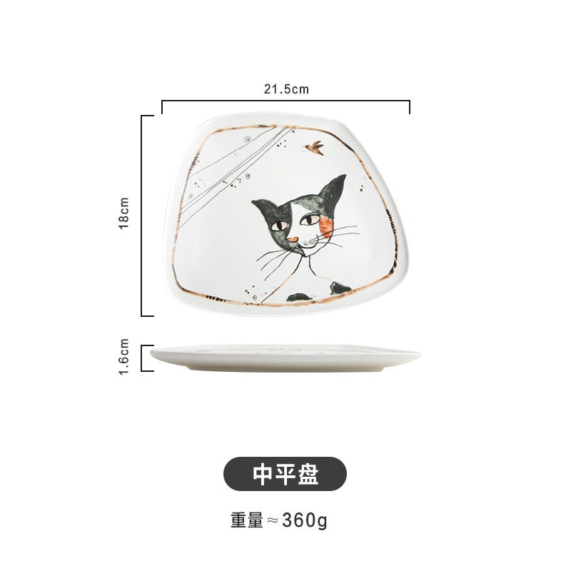 Cute Cartoon Cat Ceramic Tableware Household Soup Noodle Bowls Fruit Steak Food Plate Dishes Creative Porcelain Dinnerware