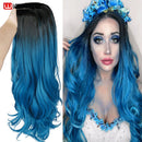 Wignee Synthetische Perücke mit rosa Haaren, lange gewellte Perücken, hitzebeständig, für Frauen, Alltag/Party, natürliche schwarze bis braune/lila/aschblonde Perücke