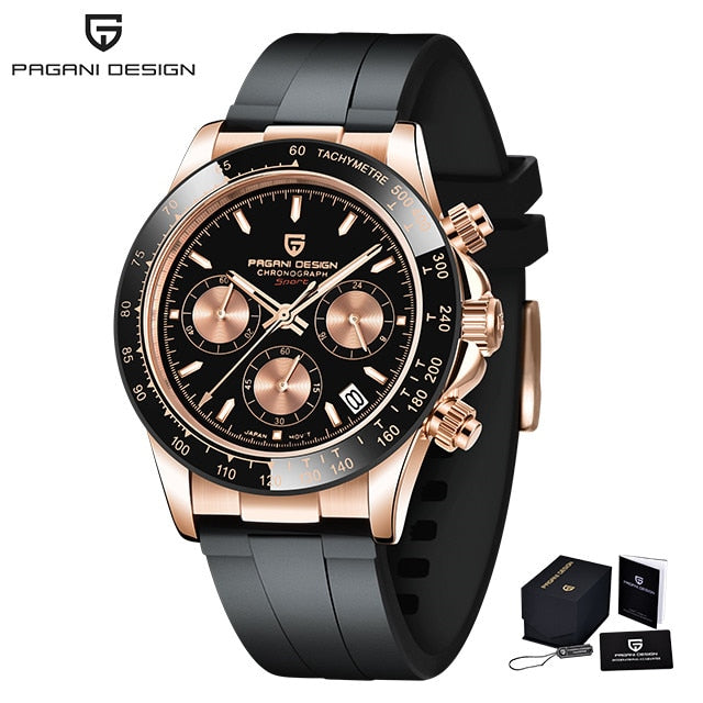 Reloj de pulsera de cuarzo con diseño PAGANI para hombre, reloj deportivo de cristal de zafiro de lujo, reloj cronógrafo con correa de goma para hombre, reloj japonés VK63 para hombre