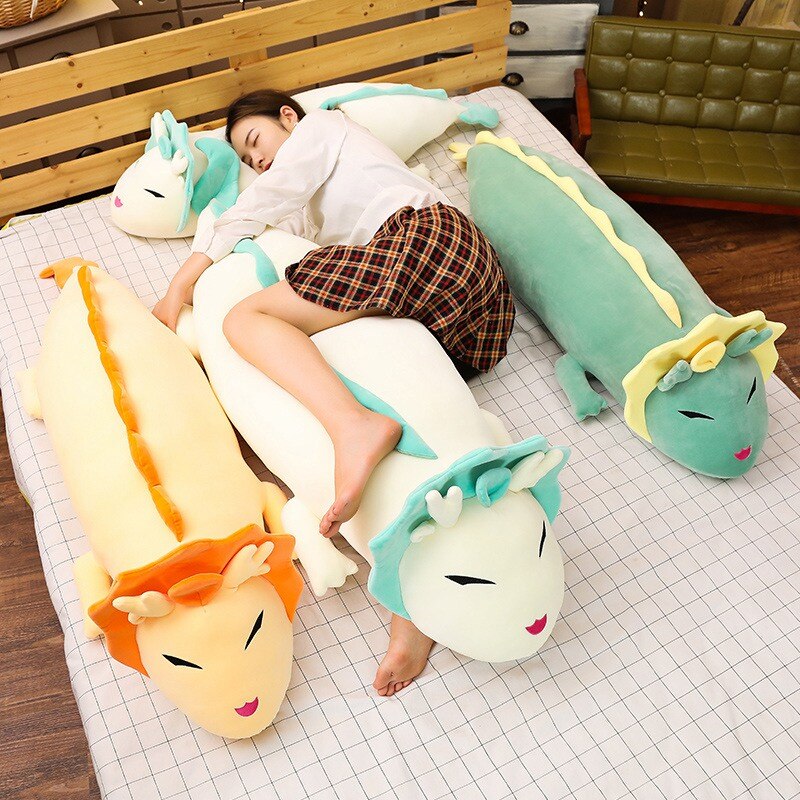 80cm-120cm Cute Long Dragon Plush Toy Soft Cartoon Animal Three Colors Dinosaur Stuffed Doll Sleeping Pillow Cushion Best Gifts