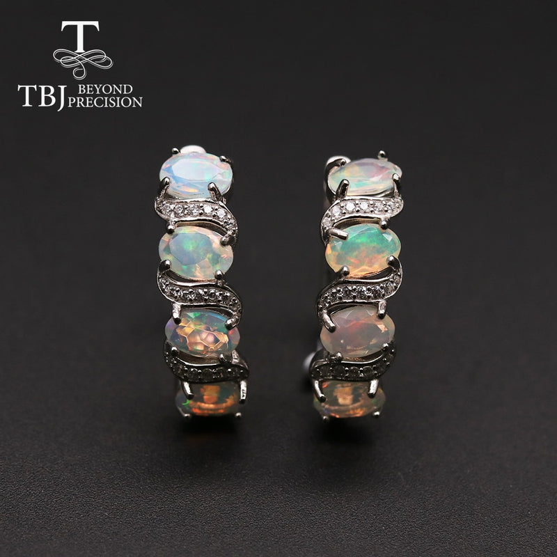 TBJ ,Good quality Ethiopia Opal Clasp silver earring oval cut 4*6mm 4ct   925 sterling silver fine jewelry for women daily wear