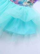 Baby Girls Mermaid Dress Cosplay Costumes Princess Sleeveless Glossy Fish Scales Backless Mesh Splice Tutu Dress Short skirt