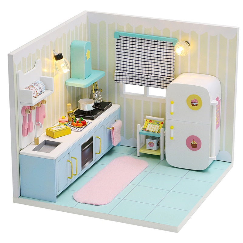 Doll House Furniture Diy Miniature 3D Wooden Miniaturas Dollhouse Toys for Children Birthday Gifts Casa Kitten Diary H013