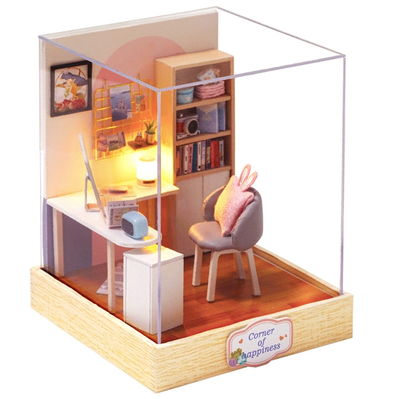 Puppenhausmöbel Diy Miniatur 3D Holzminiaturen Puppenhaus Spielzeug für Kinder Geburtstagsgeschenke Casa Kitten Diary H013