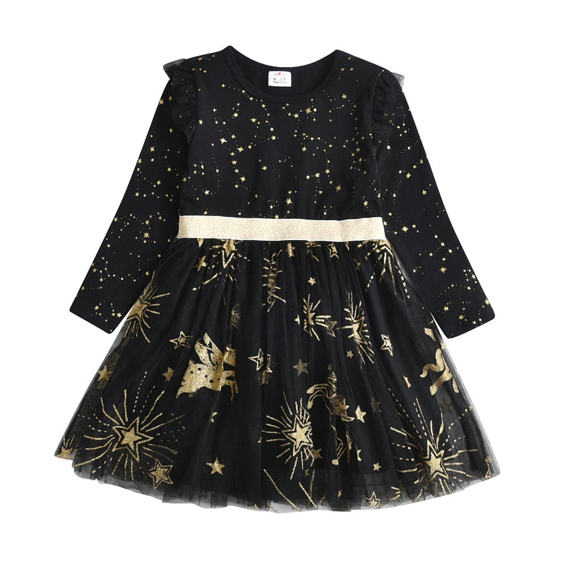 VIKITA Kids Party Dress for Girl Children Sequined Dresses Girls Star Dress Toddlers Casual Dresses Children Autumn Costumes