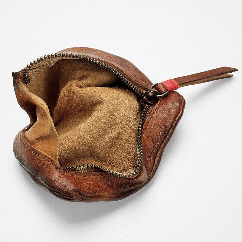 LEACOOL Vintage hombres de cuero genuino Mini monedero tarjetero cartera embrague hombre cremallera corta pequeño cambio bolsa