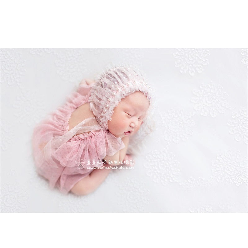 Newborn Photography Props Hat Baby Lace Romper Bodysuits Outfit Photography Girl Dress Photo Shoot Costume