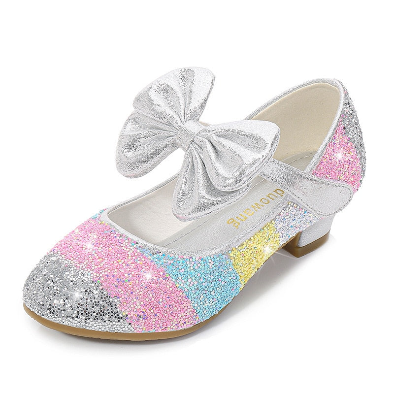 Girls&#39; Leather Shoes Princess 2021 CHILDREN&#39;S Shoes round-Toe Soft-Sole Big girls High Heel Princess Crystal Shoes