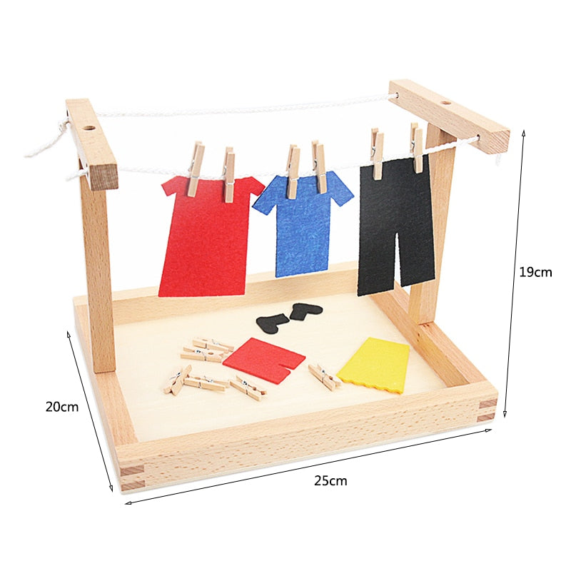 Bebé Montessori de madera DIY Mini simulación ropa Marco de secado ropa traje juguetes para niños práctica de vida básica juguete de entrenamiento