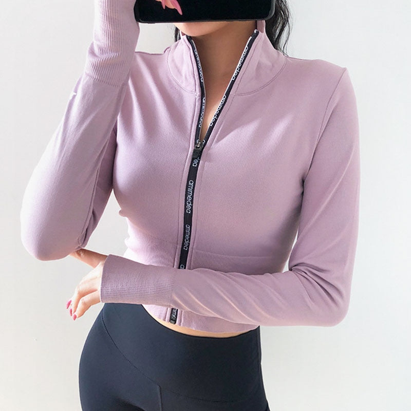 Woman Jerseys Sport shirt Women Jacket Long Sleeves Crop top Sports  Fit Fitness Yoga Top Workout Jacket Female Gym Shirts