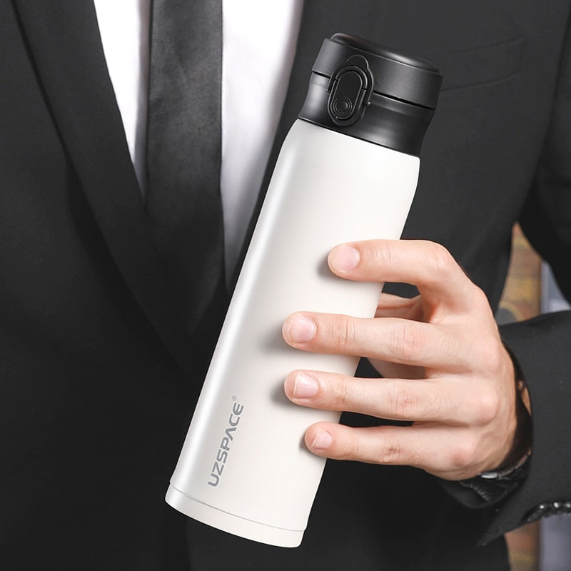 UZSPACE Business Sport Wasserflasche Isolierflasche Edelstahl Thermoskanne Direktgetränk Auslaufsicher Tragbares Auto Teetasse Kaffeetasse