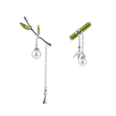 Pendiente de esmalte Thaya para mujer, pendiente de bambú verde, colgante con perla, bonitos pendientes Retro para mujer, pendiente de plata, joyería de moda