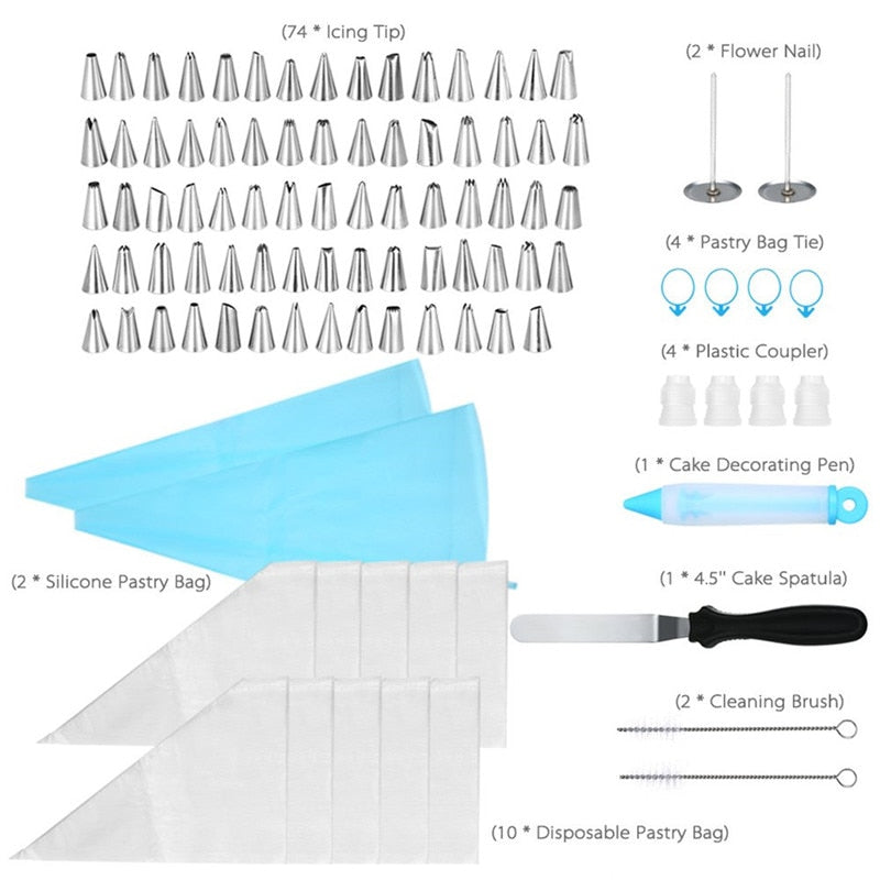 Tortendekorations-Tools-Kit Plattenteller-Gebäckdüsen für Sahne-Süßwarenbeutel Zuckerguss-Spritzdüsen Tipps Backwerkzeuge für Kuchen