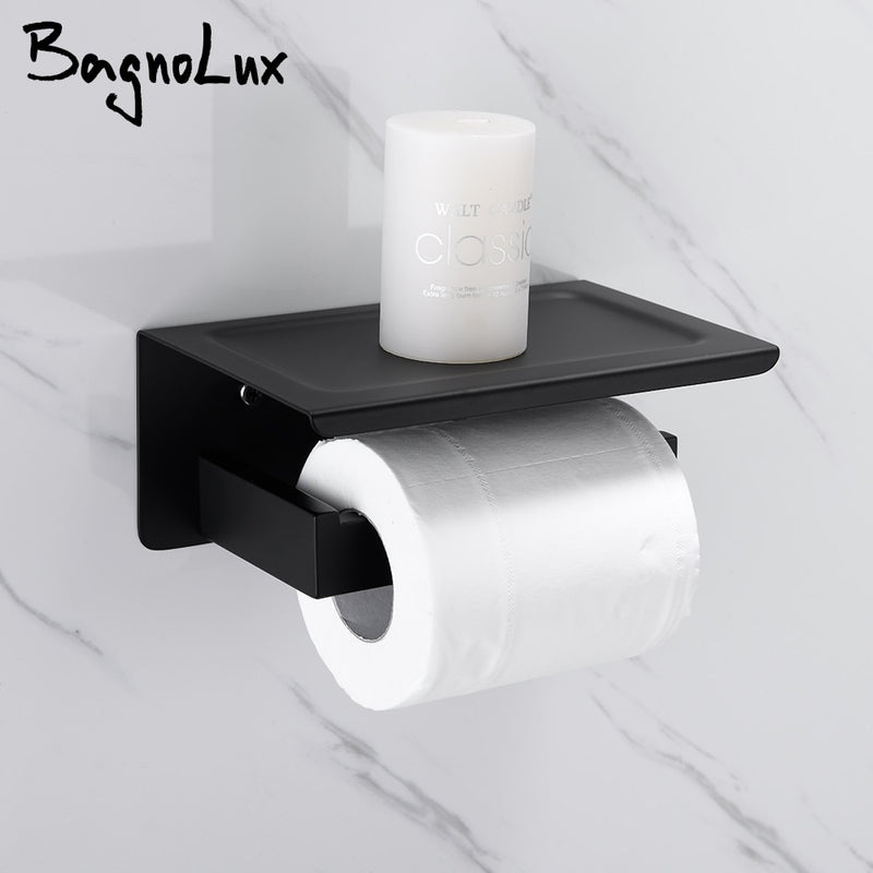 BagnoLux Stainless Steel Stowage Black Polished Chrome Simple And Beautiful Wall-mounted Bathroom hardware Toilet paper holder