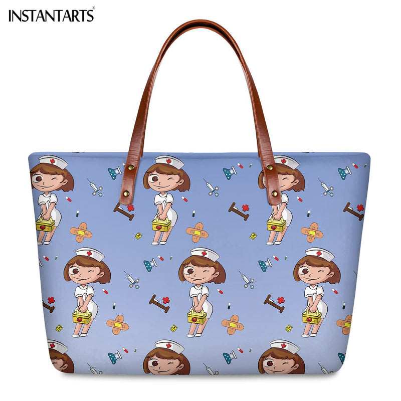 INSTANTARTS Cartoon Nurse Print Women Casual Work Handbags Large Capacity Tote Hospital Paramedical Fashion Travel Shoulder Bag