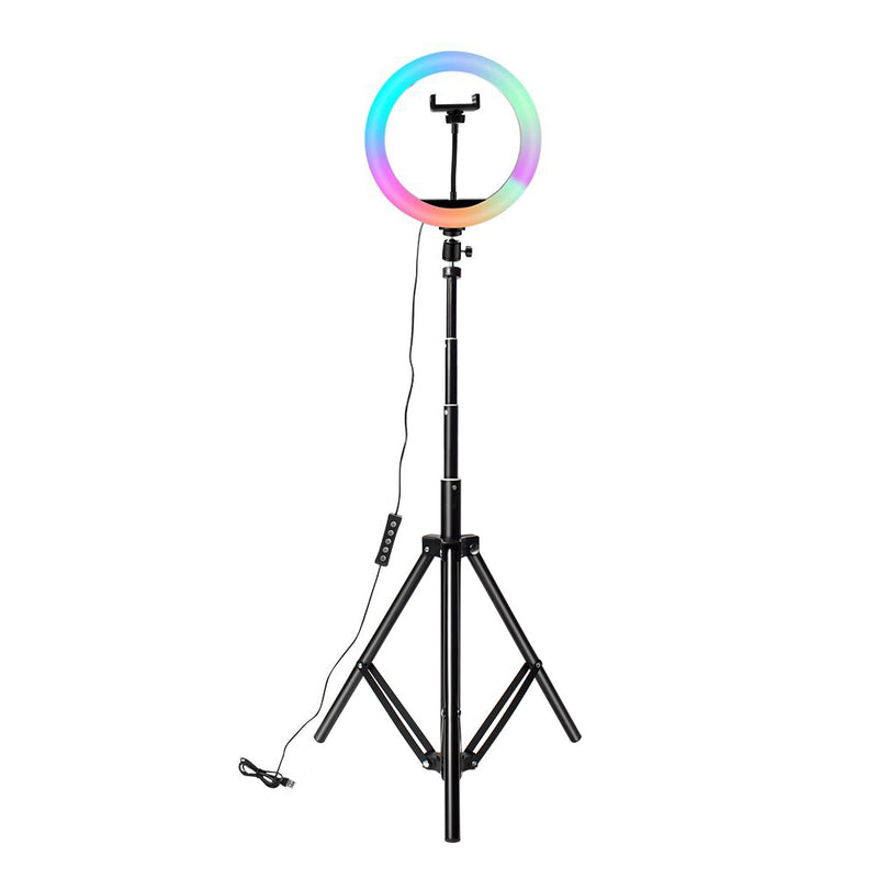 Anillo de luz RGB02 de 10 pulgadas, 26cm, 33cm, 20cm, luz LED arcoíris con soporte para trípode, juego RGB regulable de 1,6 M para vídeo corto, YouTube en vivo