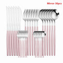 Western Cutlery Set 30 Piece Tableware Set Stainless Steel Dinnerware Black Spoon Fork Knife Dinner Set Complete Home Flatware