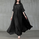 Vintage Summer Long Dress ZANZEA Women O Neck Half Sleeve Sundress Casual Solid Party Pleated Vestidos Kaftan  7