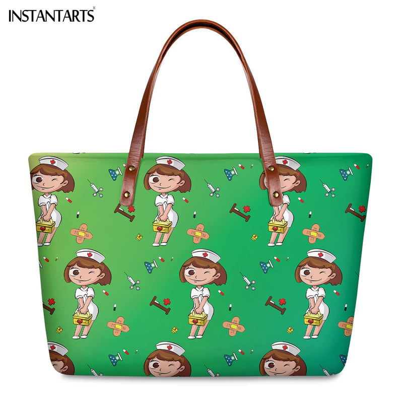 INSTANTARTS Cartoon Nurse Print Women Casual Work Handbags Large Capacity Tote Hospital Paramedical Fashion Travel Shoulder Bag