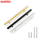 NAIERDI 20PCS Stainless Steel T Bar Furniture Handle Brushed Gold Kitchen Handle Black Cabinet Pull with Cuttable Bamboo Screw