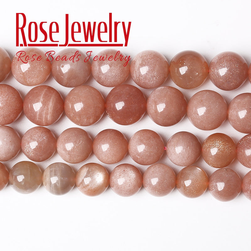 AAAAA Quality Natural Sunstone Quartz Peach Round Loose Beads 15" Strand 4 6 8 10 12 MM Pick Size For Jewelry Making Bracelet