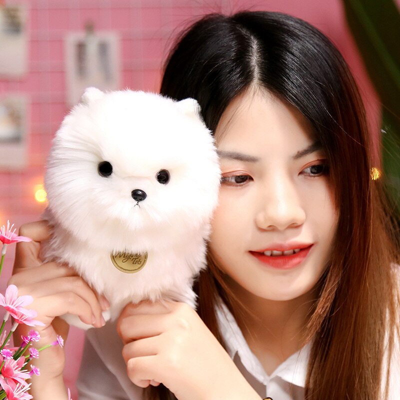 23cm Lifelike Pompom Dog Plush Toy Simulation Stuffed Animal Fluffy Dog Soft Doll Kids Toys Birthday Christmas Gift for Kids