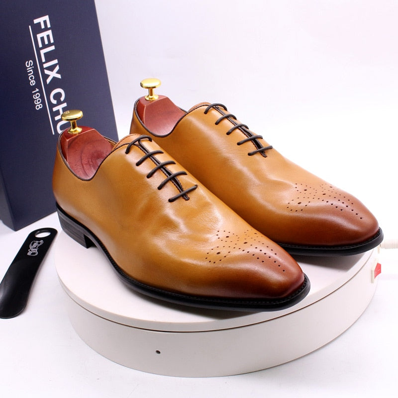Luxusmarke Herren-Oxford-Schuhe aus echtem Leder, klassischer, ganzer Schnitt, Schnür-Hochzeitskleid, Brogue, Business-Büroschuhe für Männer
