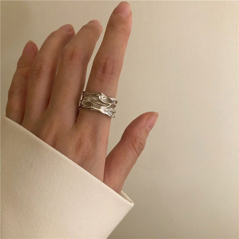 Foxanry minimalista 925 anillos de sello para mujer nueva moda creativa superficie Irregular geométrica fiesta joyería regalos