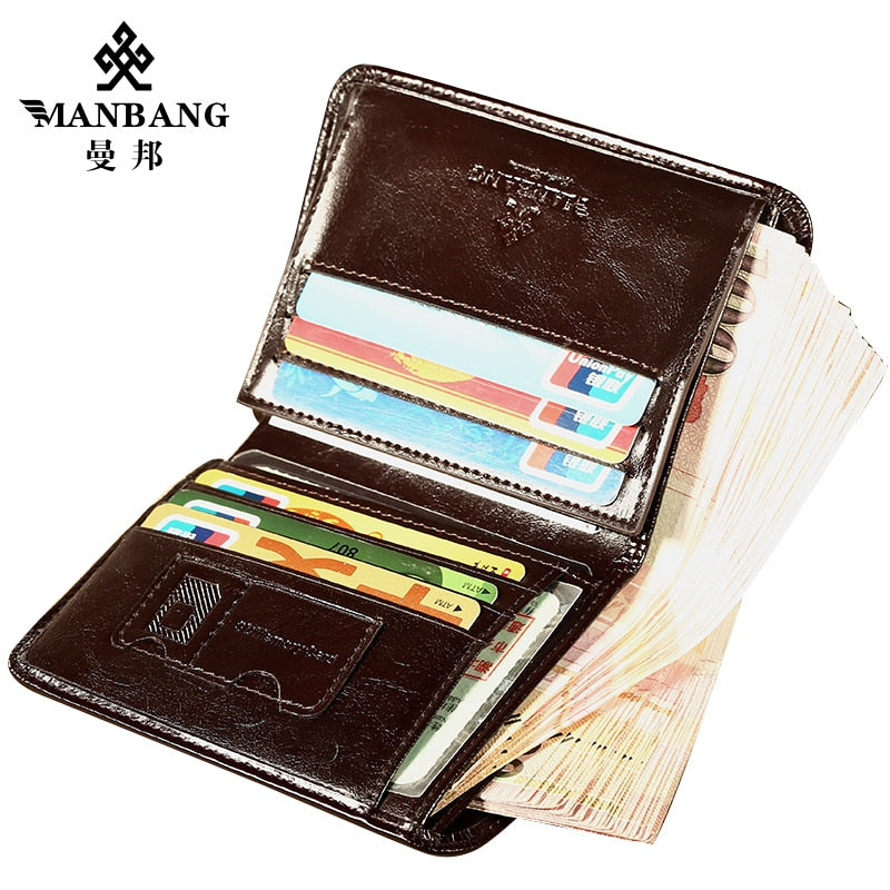 ManBang High Quality Classic Style Wallet  Leather Men Wallets Short Male Purse Card Holder Wallet Men Prevent RFID Hot wallets