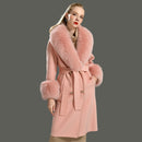 2020 Wool Coat Women Pied De Poule Natural Fox Fur Collar Cashmere Wool Blends Long Outerwear Ladies Streetwear