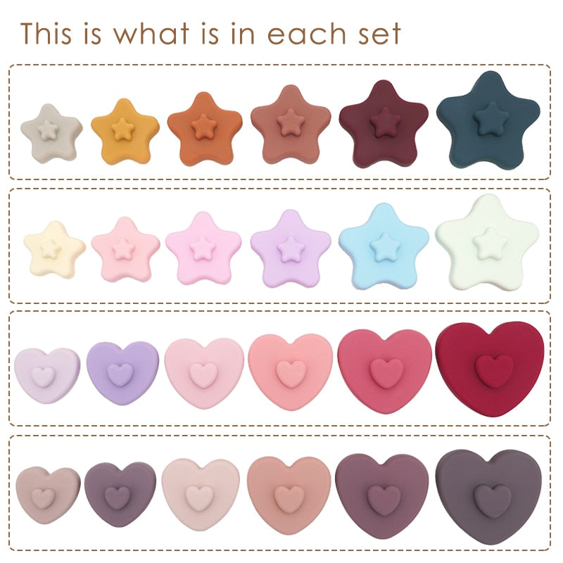 2020 New Arrivals BPA Free Safety Edible 3D Silicone Star Heart Rubber Teether Building Blocks Baby Educational Toys