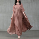 Vintage Summer Long Dress ZANZEA Women O Neck Half Sleeve Sundress Casual Solid Party Pleated Vestidos Kaftan  7