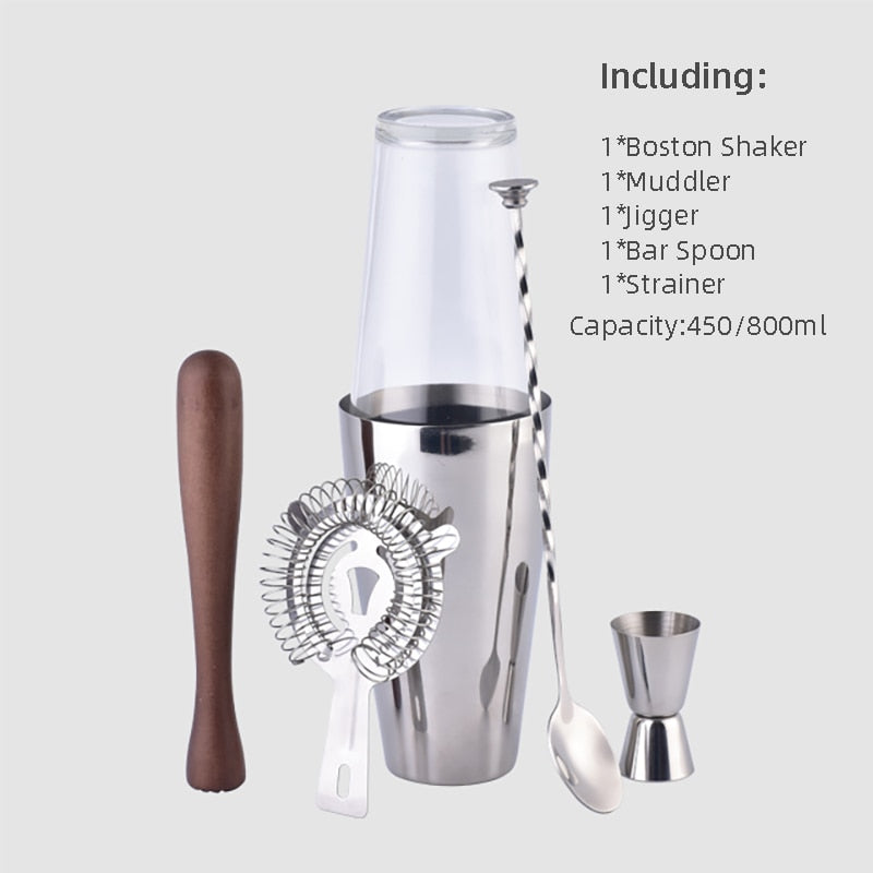 Wine Coctelera Batidora Boston Recipe Mixer Shaker Bartender Barware Kit Kitchen Bar Tools Stainless Steel Cocktail Shaker Set