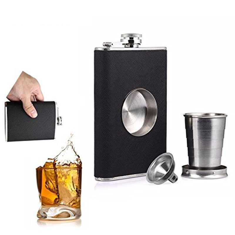 8oz Whisky Bottle Folding Vodka Cup And Stretching Liquor Flagon 304 Stainless Steel Alcohol Funnel Portable Pocket Hip Flasks