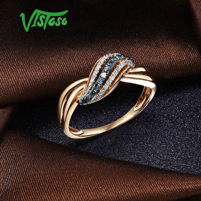 VISTOSO Echter 14K 585 Gelbgold funkelnder schicker blauer Diamantring für Damen Luxus-Verlobungsjubiläum Lady Fine Jewelry