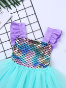 Baby Girls Mermaid Dress Cosplay Costumes Princess Sleeveless Glossy Fish Scales Backless Mesh Splice Tutu Dress Short skirt