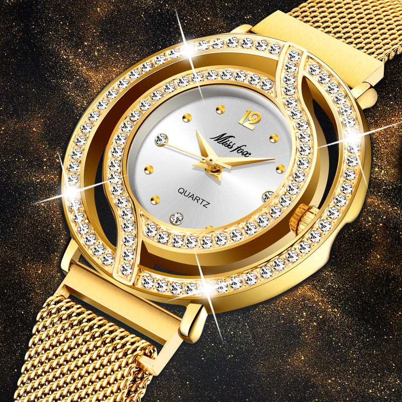 2020 MISSFOX, relojes de lujo para mujer, reloj magnético para mujer, reloj de pulsera de cuarzo con bisel hueco, reloj de pulsera Xfcs con diamantes a la moda para mujer