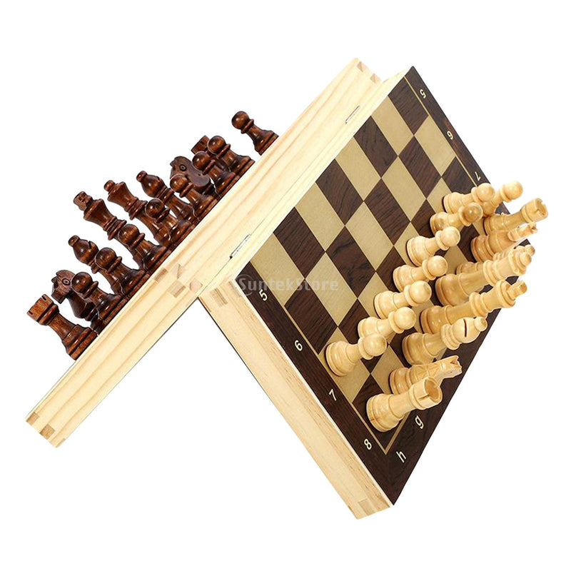 Faltbares Holz Magnetisches Schachbrett Set Brettspiel Aufbewahrungsbox für Kinder Erwachsene Reiseset Schachfiguren Spielzeug 24/29/34/39 cm